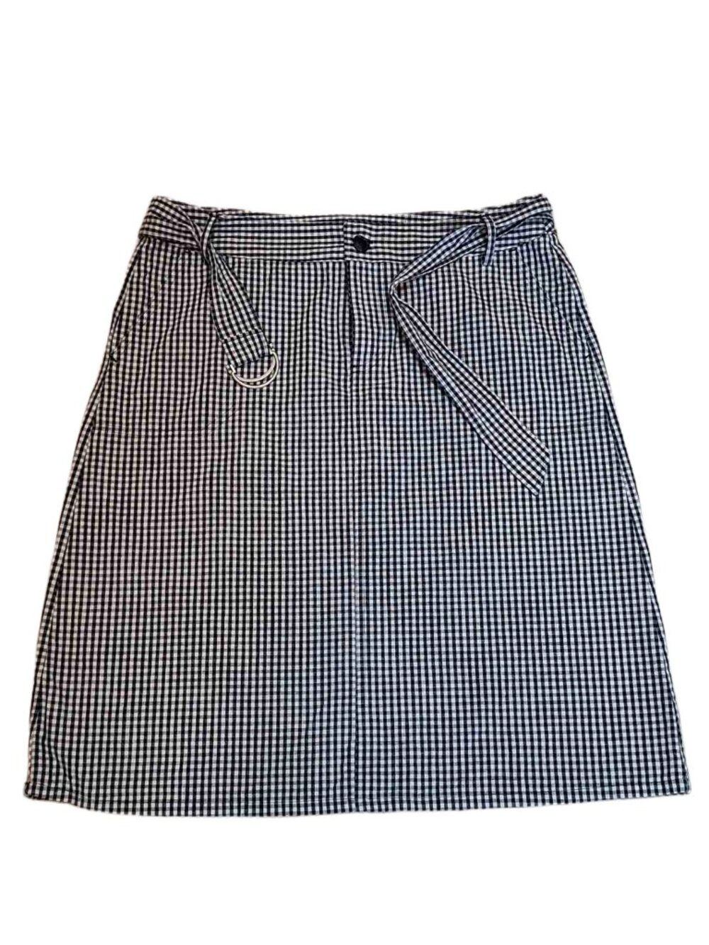 Liz Claiborne Black White Gingham Cotton Belted Skirt Size 10